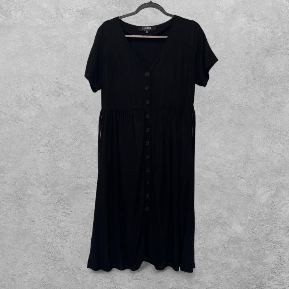 Disturbia Rowan Black Linen Blend Midi Dress Size 8 Whimsigoth Prairie Goth - Picture 3 of 7